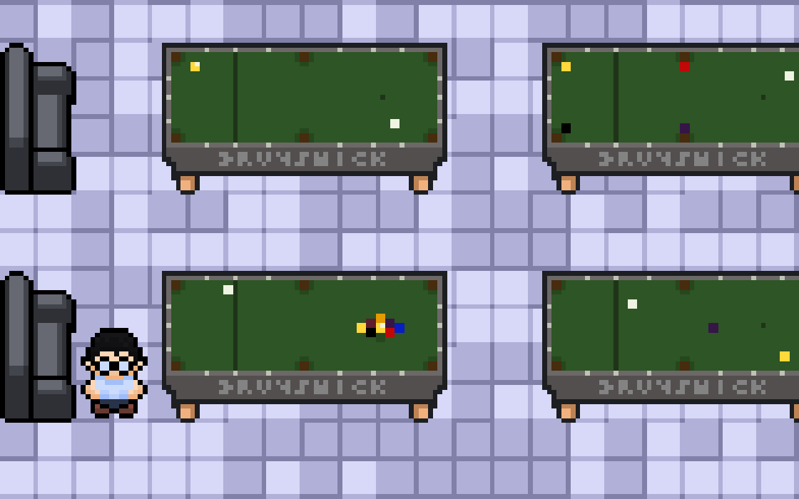 TAKO's opening area, a pixel-art billiard hall